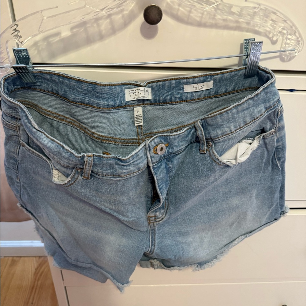 Sofia by Sofia Vergara Blue Jean Shorts with Frayed Hem
